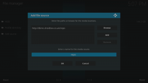 Kodi 17 LibreELEC System File Manager Add Source Label Highlighted