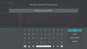 LibreELEC 8.0.2 Wizard Third Screen c Password Entry Onscreen Keyboard